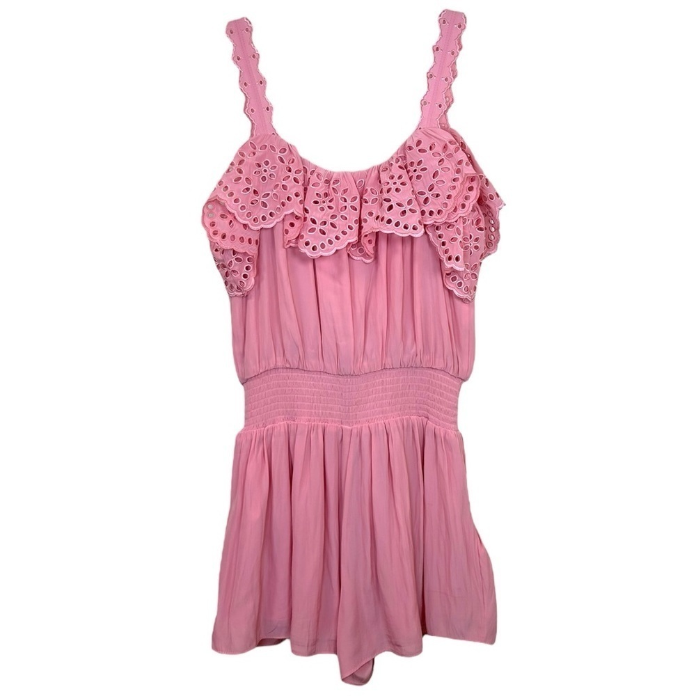 Ramy Brook NWT Women’s ‘Ellen’ Romper Ruffles Eyelet Feminine Pink Tulip X-Small - Picture 3 of 13